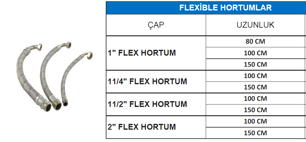 FLEXİBLE HORTUMLAR -2'' FLEX HORTUM - 150 cm.